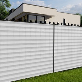E&K Sunrise 10' x 7' Privacy Fence Screen with Grommets, Outdoor Windscreen Fence Covering Privacy Screen UV Blockage for Backyard Garden Patio (Gray White Stripe)