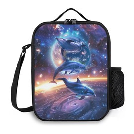 Ximjoju Insulated Lunch Bag, Reusable Portable Lunch Box With Shoulder Strap, Space Dolphin Lunch Bag, Funny Cute Bento Lunchbox Cooler Thermal Meal Tote Kit