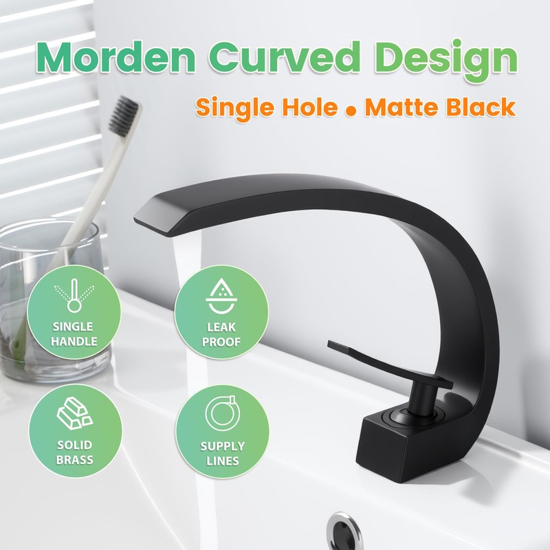 Geobella Bathroom Sink Faucet Modern Single Hole 1-Handle Faucet, Matte