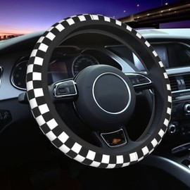 Black and White Checkered Race Flag Steering Wheel Cover Checkerboard Steering Wheel Covers Non-Slip Car Steering Wheel Protection Covers Women Men Car Accessories Universal 15 Inch Fit for Suvs Cars