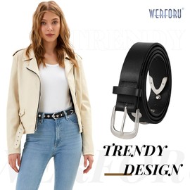 WERFORU Women Fashion Leather Belt Women Belts for Jeans Dress Women Punk Leather Belt Women Studded Belt Women Vintage Belt,B-Black,26"-32" Waist Adjustable