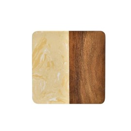 LuxVayle Marble Coasters Set, Drink Coasters for Elegant Home Decor & Surface Protection, 4-Pack (Yellow Marble & Acacia Wood Color, Square)
