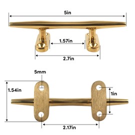 VEITHI Boat Cleat, Brass Color Dock Cleats 5 inch, 316 Stainless Steel Rope Cleat Open Base 2 Pack, Boat Cleats for Boats, Boat Dock Cleats Mooring Cleat for Boat/Yacht/Deck