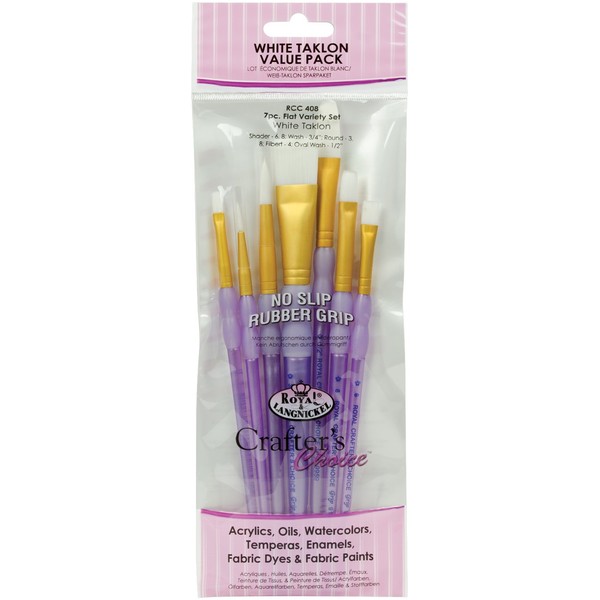 Royal and Langnickel Crafter's Choice Flat Taklon Variety Brush Set - White (Pack of 7)