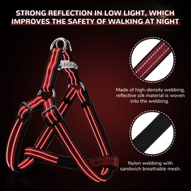 Reflective Dog Harness, No Pull Harness for Large Sized Dog, Quick Release Buckle Puppy Harness for Walk, Run, Training, Double D-Ring Step in Dog Harness for Dog Girls and Boy, Red