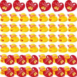 Chivao 60 Pcs Valentine‘s Day Mini Rubber Ducks in Bulk with Heart Shaped Sunglasses and Valentine‘s Day Cards, Valentines Day Party Favors Holiday Mini Tiny Ducks for Class Valentines Day Gifts