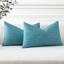 Artscope Set of 2 Cushion Covers, Plain Throw Cushion Cover, Linen Cushion Covers, Modern Decorative Cushion Cover Set, Cushion Case for Sofa, Bedroom, Home Decor, 30 x 50 cm, Turquoise