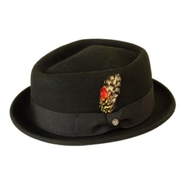 Gamble & Gunn ‘New Orleans’ Pork Pie Hat, Men’s, Unisex, Black Wool Diamond Top Vintage Style Hat (57cm) Black