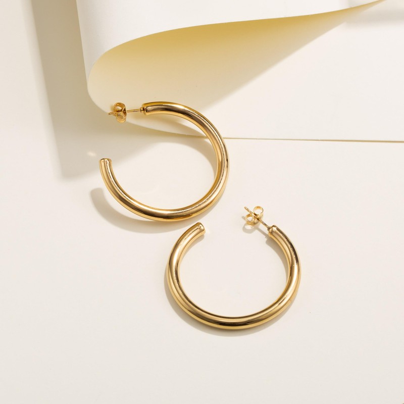 YeGieonr Chunky Gold Hoop Earrings for Women, Lightweight Stainless Steel