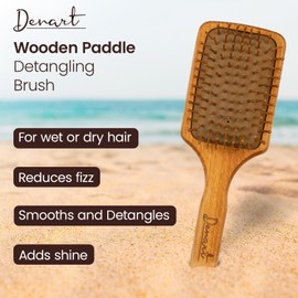 Hand Made Natural Wooden Bristle Paddle Hair Brush, Detangling for All Hair Types, Reduces Frizz & Enhances Shine – Gentle Scalp Massage, Growth