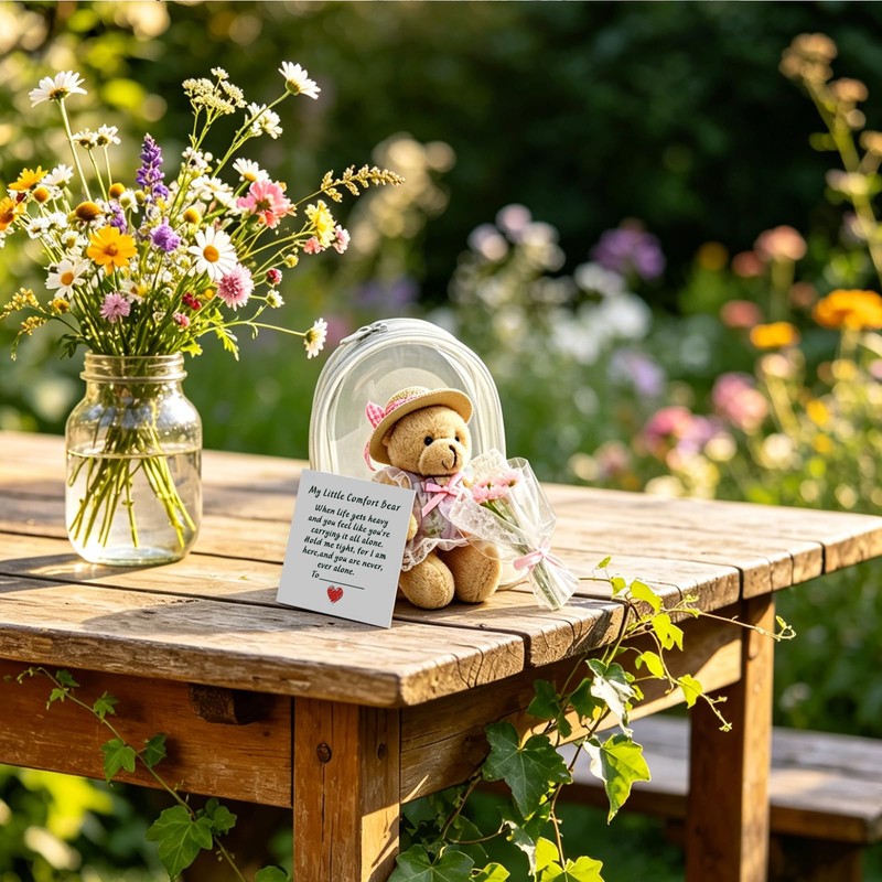ChilArt Mini Handcrafted Tiny Teddy Bear Gift Set with Floral