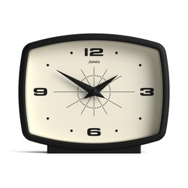 JONES CLOCKS® 'Film' desk clock - retro rectangular design in black, cool look for shelf, table, mantel, or bedside