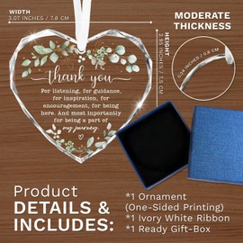 Thank You Gifts - Retirement Gift for Woman Men - Appreciation Gifts for Employee Coworker Friend Counselor Boss - Teacher Appreciation Gift, Nurse Ornament - Heart Shaped Glass Ornament Decor