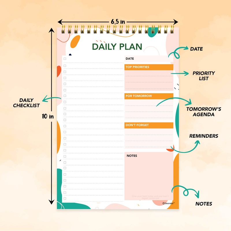 Decorably Daily Planner Pad Minimalist, 52 Sheets Daily to Do