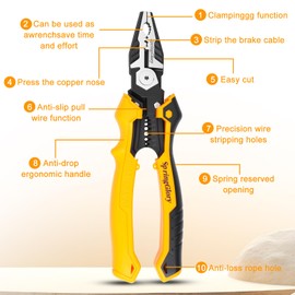 7-in-1 Linesman Pliers,9 inch Multipurpose Combination Pliers with Wire Stripper/Crimper/Cutter/Brake Cable Stripper Function, Heavy Duty Side-Cutting Pliers.
