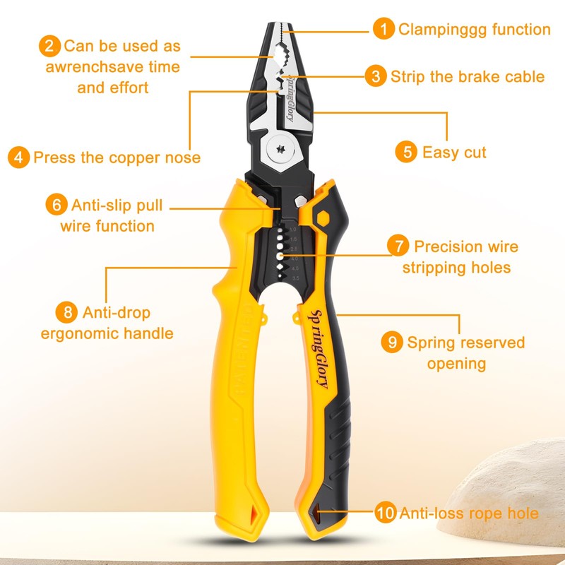 7-in-1 Linesman Pliers,9 inch Multipurpose Combination Pliers with Wire Stripper/Crimper/Cutter/Brake
