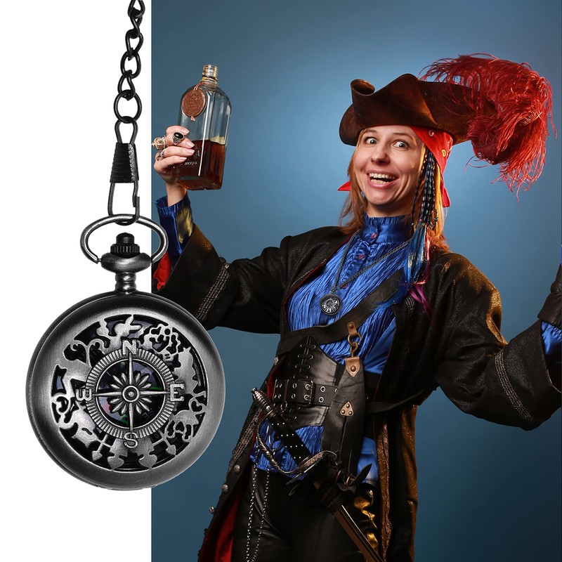 Eco-Fused コスプレ レトロ コンパス チェーンとフェイクレザーバッグ付き - トレッキング、バックパッキング、セーリング、スカウトのナビゲーションツール - スチームパンクコスチュームアクセサリー