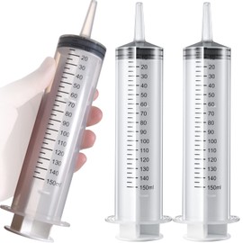 2 Pack 150ml/cc Large Syringe , Individually Sealed Plastic Liquid Syringes with Measurement for Scientific Labs, Measuring, Watering, Refilling, Filtration Multiple Uses (150 ML)