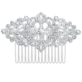 Rhinestone Crystal Vine Bridal Comb, Wedding or Prom Hair Side Comb Art Deco Accessory for Women, Brides Hair Accessories Silver Color