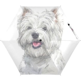 Hand Drawn West Highland White Terrier Breed Dog Paint Small Mini Anti-UV Compact Travel Umbrella, 5 Folding Ultra-Light Umbrella, 6 Ribs Pocket Windproof Foldable Vinyl Parasol