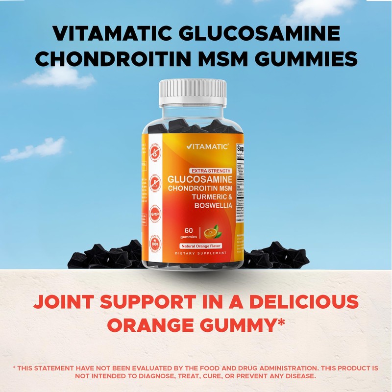 Vitamatic Extra Strength Glucosamine Chondroitin Gummies with MSM, Turmeric &