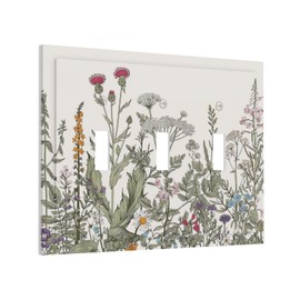 Vintage Colorful Wild Flower Floral 3 Gang Light Switch Cover Decorative Triple Toggle Wall Plate Electrical Faceplate Switch Plug Face Plate