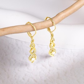 14K Gold Drop Dangle Earrings for Women Cubic Zirconia Hanging Dangle Earrings Long Infinity Drop Earring Leverback CZ Earing for Jewelry (Gold)