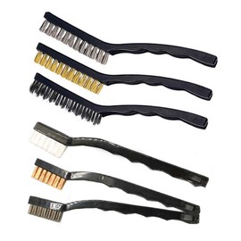 Set of 6 Wire Brushes, Wire Brush Set, Small Wire Brushes with Bristles, Stainless Steel, Brass and Nylon, Curved Handle for Cleaning Welding Slag and Rust (6 Pieces)