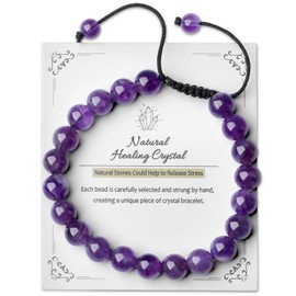 Xiimuaaoo Amethyst Bracelets for Woman Men 8 mm Natural Beaded Purple Bracelets for Women Men Healing Crystal Adjustable Stone