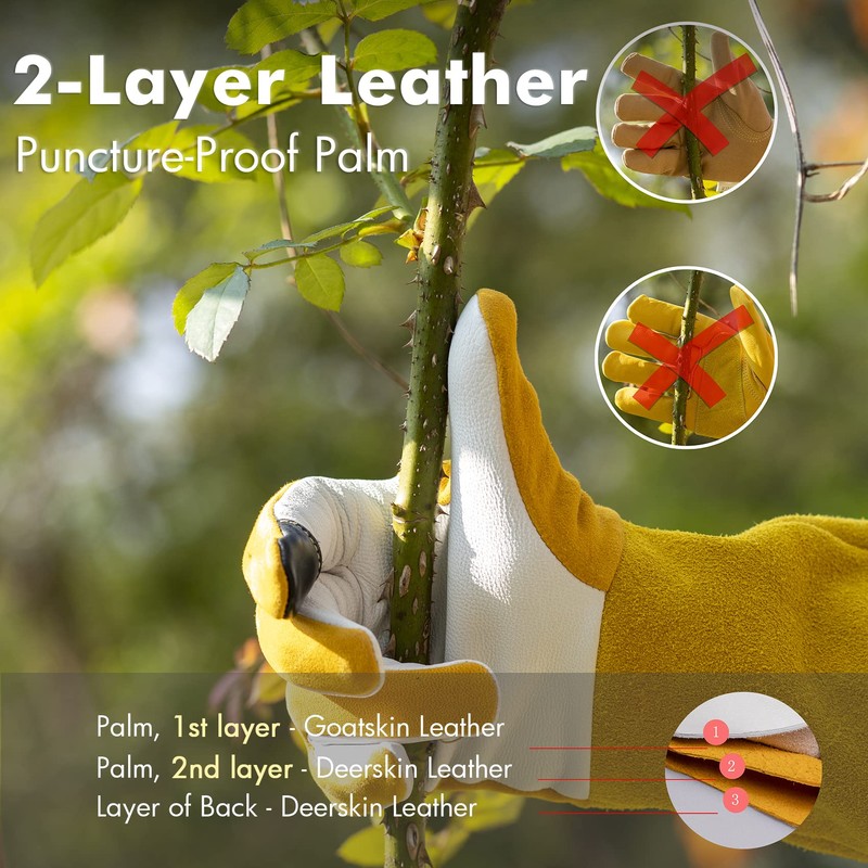 FEISHDEK Rose Pruning Gloves, Deerskin Suede Garden Gloves Women Thorn