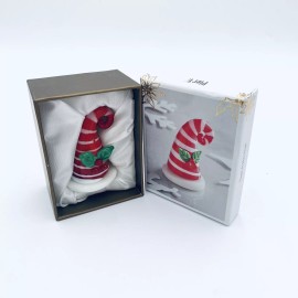 Pier 1 Glass Santa Hat Figurine Candy Cane Striped New In Box