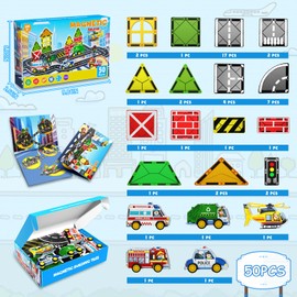 Magnetic Tiles Road Set - City Road Magnetic Building Blocks, STEM Magnet Toys for Toddler Boys Girls 3 4 5 6 7 8 Year Old Holidays Birthday Gifts
