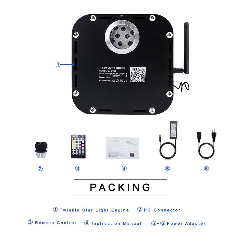 AZIMOM High Brightness 50W Twinkle Fiber Optic Light Source RGBW