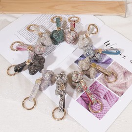 Blausky Cute Puppy Rhinestone Keyring, Small French Bulldog Keychain, Rhinestone Bag Pendant, Key Ring, Dog Charm Pendant, Gifts for Women, Men, Coffee