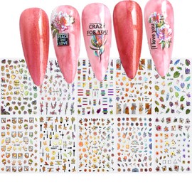 10 Sheets 3D Nail Art Stickers, Mixcolor Gold Leaf Nail Art Design Self Adhesive Colorful 3D Nail Supplies Nail Decals for Women Manicure Decoration