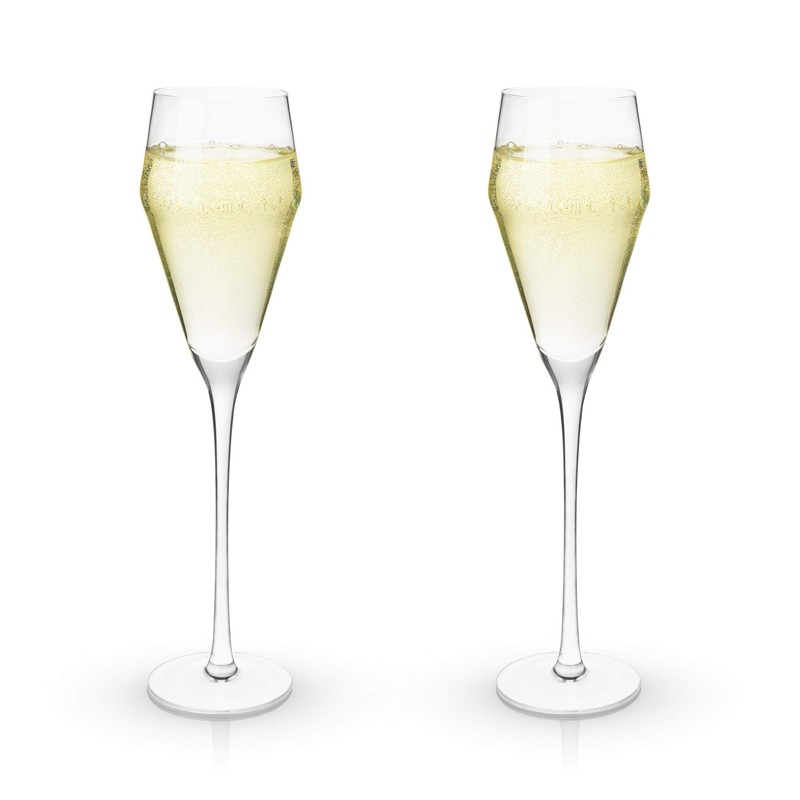 Viski Angled Prosecco Sparkling Wine Glasses, Crystal Clear Long Stemmed