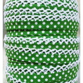 Unbranded Crochet Edge Bias Tape, Double Fold, Polka Dot Green, 12mm, 1 yd cut