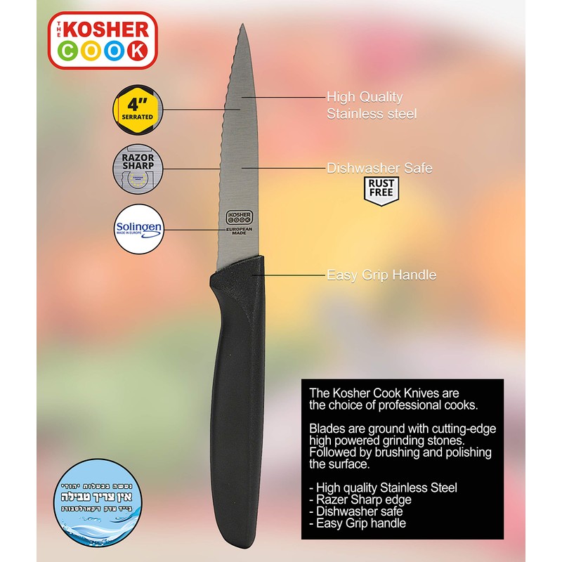 The Kosher Cook Black Kitchen Knife - 4” Steak and