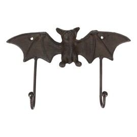 Ebros Gift Cast Iron Rustic Vampire Dracula's Perch Flying Bat with Spread Out Wings 2-Pegs Wall Hook Wildlife Bats Themed Hanger Organizer Leashes Hat Keys Decor Hanging Sculpture Plaque (1)