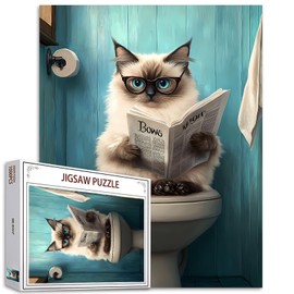 1000 Piece Jigsaw Puzzles for Adults Siamese Cat Go Toilet Puzzles Animal WC Puzzle Cat Newspaper Puzzle Challenging Family Activity Games Colorful DIY Craft Puzzle for Home Decor Gifts
