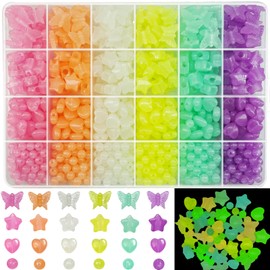888Pcs Glow in The Dark Beads Star Beards Butterfly Beads Heart Beads UV Beads Color Changing Sun Sensitive Luminous Beads Plastic Beads Fun Cute Solar Beads Bulk for Bracelet Necklace Jewelry Making