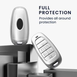 kwmobile Key Cover Compatible with Hyundai 7-Button Ioniq 5 Tucson NX4 Santafe - Soft TPU Car Key Fob Protector Case - Silver Matte