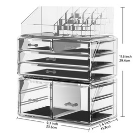 READAEER Makeup Organizer 3 Pieces Cosmetic Storage Case with 6 Drawers (Clear)