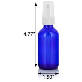 2 oz Cobalt Blue Glass Boston Round White Fine Mist Spray Bottle (12 pack) + Funnel