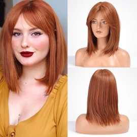 HAIRCUBE Women's Wig 16 Inch Auburn Wig Women's Curtain Fringe Women Wigs Synthetic Wig with Bangs Wave Wig for Daily and Cosplay