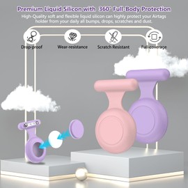 Frylaa 2 Packs AirTag Holder Case for Kids Waterproof,Hidden AirTag Case with Brooch Pin Holder,Item Locator,Anti Lost GPS Tracker Item Finder for Child/Kids/Elderly/Pets/Clothing-Pink+Purple