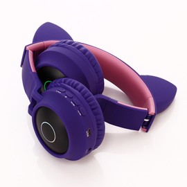 Glowing Cat Ear Headphones 7 Color Breathing Lights Foldable Over Ear Music Headset Wireless BT5.3 Earphone with Mic AUX IN TF Card MP3 Player FM Mode Rechargeable 400mAh Battery