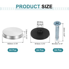 uxcell 24pcs Screw Covers Caps, 20mm Dia Stainless Steel Mirror Screws Decorative Cover Caps Nails Convex Gasket Mirror Screw Fasteners for Sign Advertising Hardware Construction, Silver
