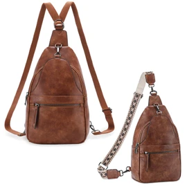 KASQO Convertible Sling Bag for Women,Vegan Leather Anti Theft Crossbody Backpack Purse Fanny Pack Travel Shoulder Bag for Hiking Work Sport Brown