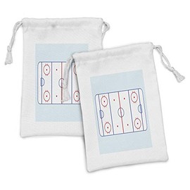 Ambesonne Hockey Fabric Pouch Set of 2, Ice Hockey Field in Blue Tones and Red Graphic Outline for Sport Events, Small Drawstring Bag for Toiletries Masks and Favors, 9" x 6", Blue Red Pale Blue